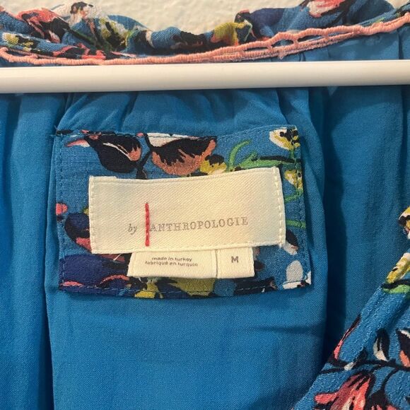 Anthropologie Floral V-Neck Dress in Blue and Green - Picture 4 of 7